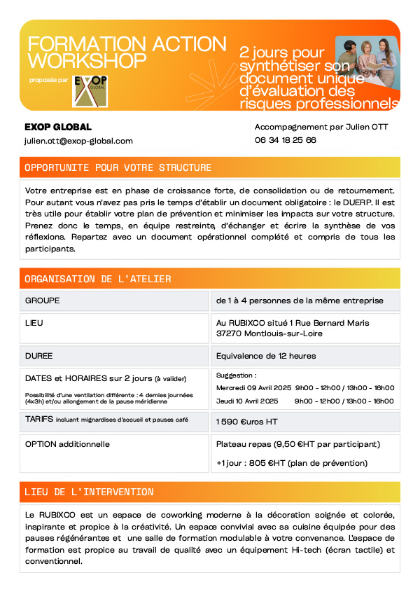 2 jours pour synthétiser son document unique d’évaluation des risques professionnels